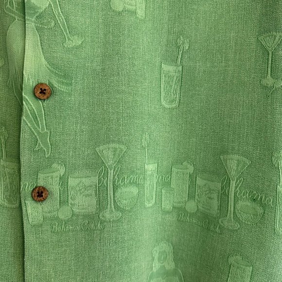 Tommy Bahama Hawaiian Camp Shirt Green M Silk Hula Dancer Bahama Colada EUC - Picture 10 of 11